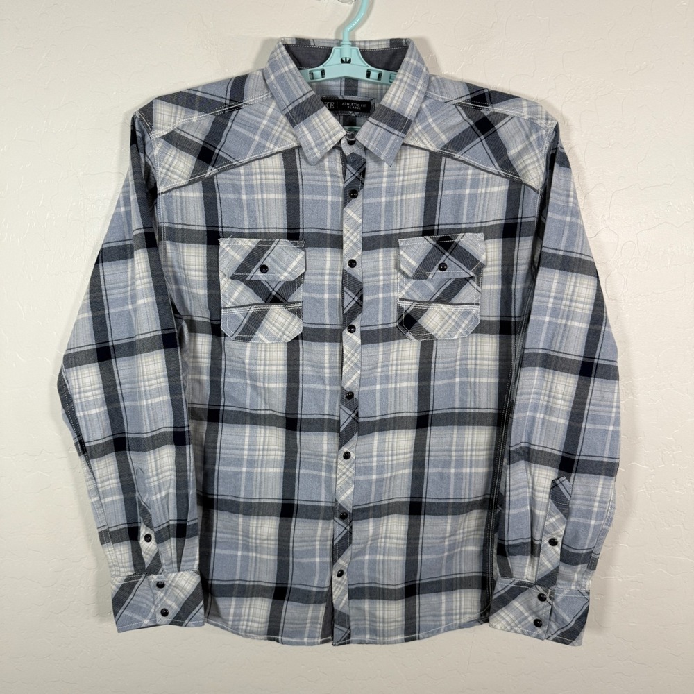 BKE Shirt Mens XL‎ Blue Athletic Fit Pearl Snap Long Sleeve Flannel Lightweight
